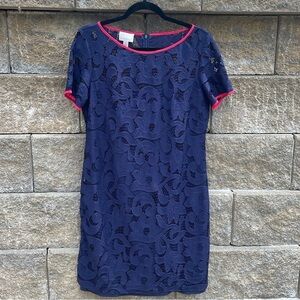 Donna Morgan Lace Short Sleeve Mini Dress- Navy Blue  - Size 12